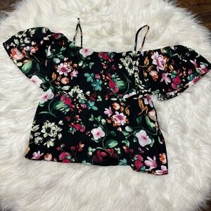Lush Off-the-shoulder Tropical Floral Flowy Blouse size XS